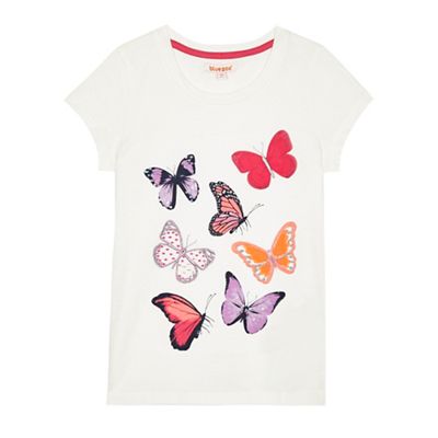 Girls' white butterfly applique t-shirt